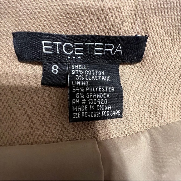 Etcetera Suit Jacket Size 8 Beige Black Dress Casual Cotton Zipper Front EUC - Picture 9 of 14